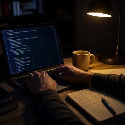 Late Night Developer Coding in Quiet Workspace