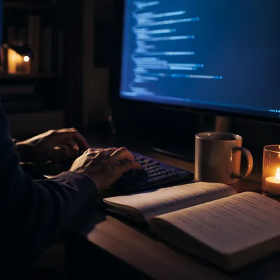 Late Night Developer in Prayerful Focus