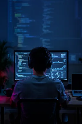 Dark Developer Workspace With Glowing Code