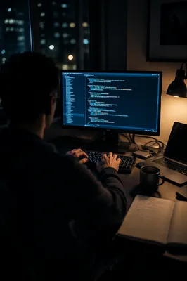 Late Night Coding Workspace in Blue Glow