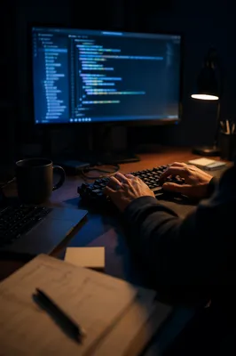 Late Night Coding Workspace with Blue Glow