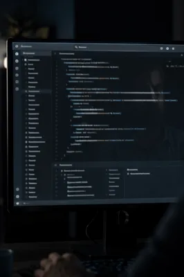 Dark Developer Workspace Monitor Close-Up