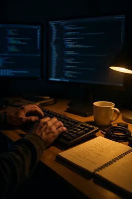 Late Night Developer Workspace With Glowing Code