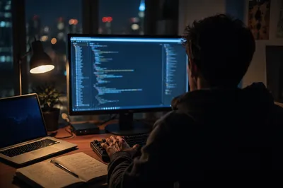 Late Night Coding Workspace in Blue Light
