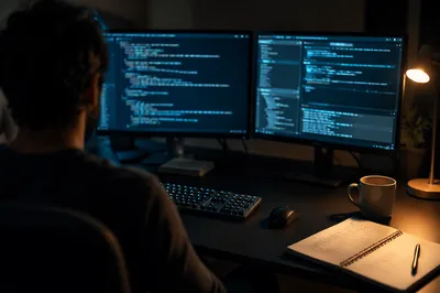 Late Night Developer Coding Workspace