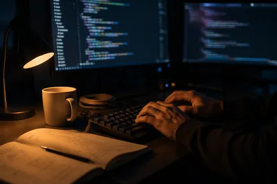 Late Night Developer Workspace With Glowing Code
