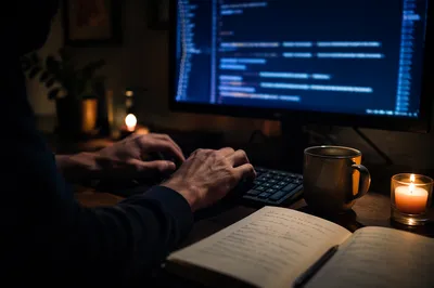 Late Night Developer in Prayerful Focus