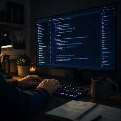Late Night Coding Screen in Dark Mode