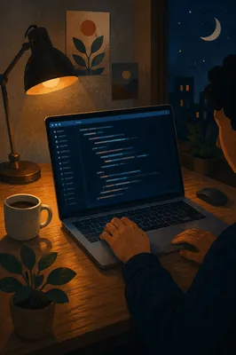 Late Night Coding Screen on Desk