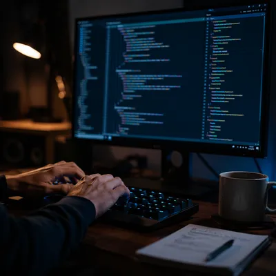 Late Night Coding Setup in Dark Mode