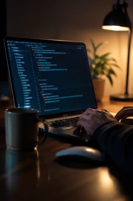 Late Night Coding Laptop Desk Scene