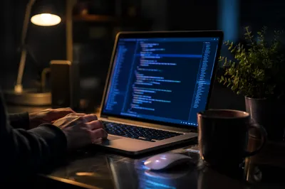 Late Night Coding Laptop Desk Scene