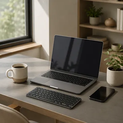 Modern Laptop Workspace with Morning Light