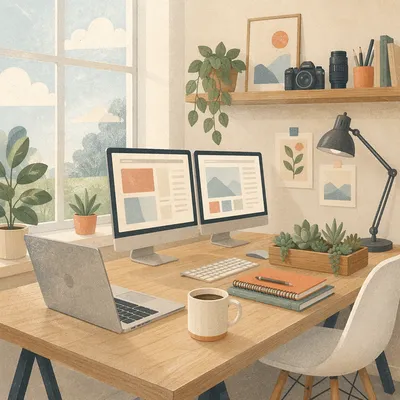 Modern Laptop Workspace by Bright Window