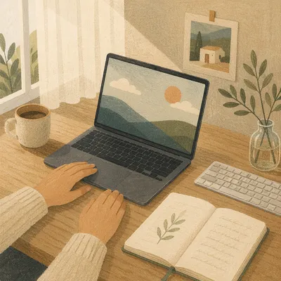 Peaceful Morning Laptop Workspace for Quiet Devotion