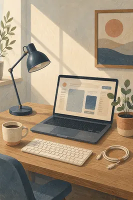 Modern Laptop Workspace by Sunlit Window