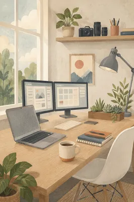Modern Laptop Workspace by Bright Window