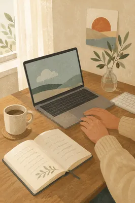 Peaceful Morning Laptop Workspace for Devotion