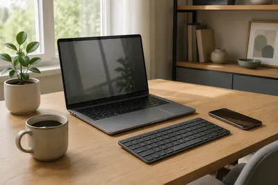 Modern Laptop Workspace with Morning Light