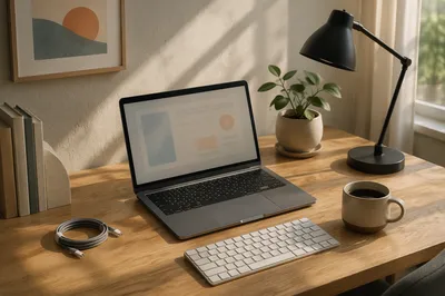 Modern Laptop Workspace by Window Light