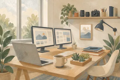 Modern Laptop Workspace by Bright Window