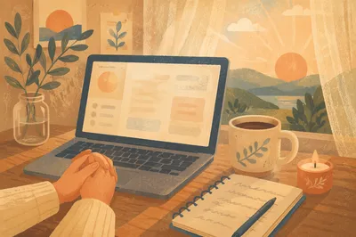 Prayerful Morning Workspace with Laptop