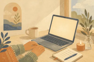 Quiet Dawn Laptop Workspace for Reflection
