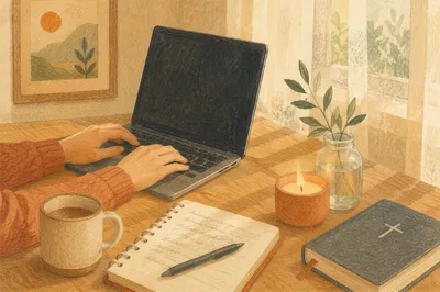 Quiet Faith Morning Laptop Workspace