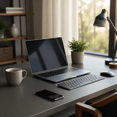 Modern Laptop Workspace with Morning Light