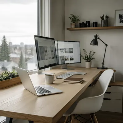 Modern Laptop Workspace by Bright Window
