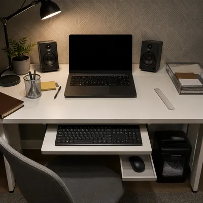 Modern Laptop Workspace on Clean White Desk