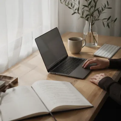 Peaceful Morning Laptop Workspace for Devotion