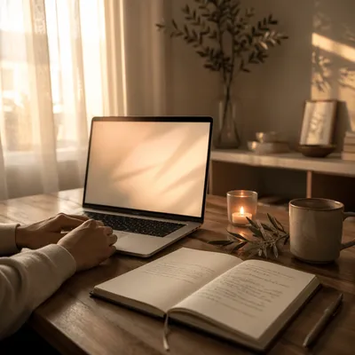 Modern Laptop Workspace at Dawn