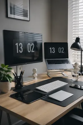Modern Minimalist Desk Workspace with Laptop