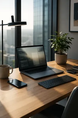 Modern Laptop Workspace by Window Light