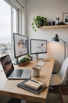 Modern Laptop Workspace by Bright Window