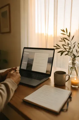 Modern Laptop Workspace in Morning Light
