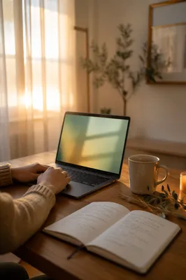 Modern Laptop Workspace at Dawn