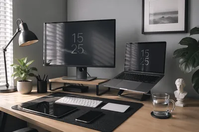 Modern Minimal Technology Workspace With Laptop