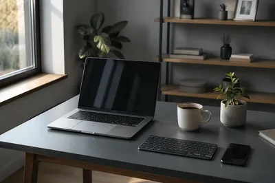 Modern Laptop Workspace with Morning Light