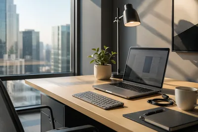 Modern Laptop Workspace by Window