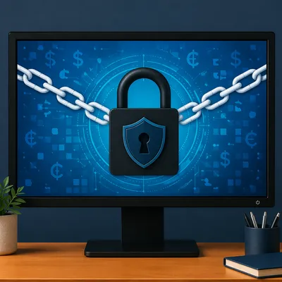 Cybersecurity Lock Shield on Digital Monitor
