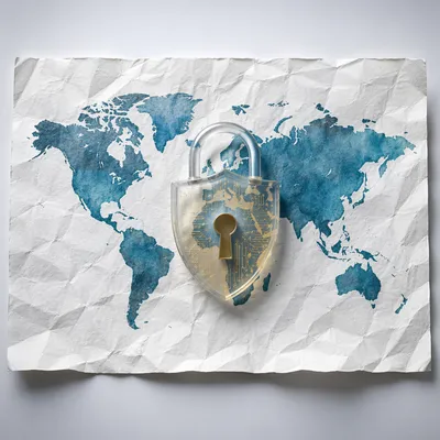 Glass Lock Shield Over Digital World Map