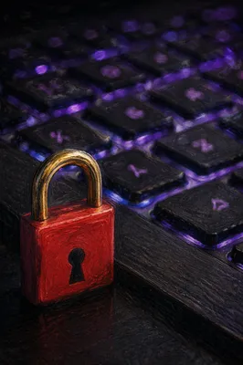 Red Padlock on Glowing Laptop Keyboard