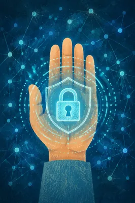Open Hand with Cybersecurity Lock Shield