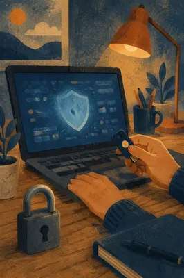 Cybersecurity Padlock With Shield Reflection