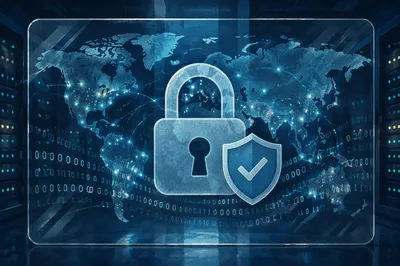 Cybersecurity Shield Lock on Digital Map