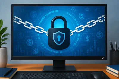Cybersecurity Lock Shield on Digital Monitor