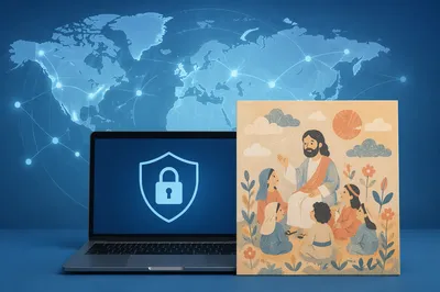 Cybersecurity Shield Lock on Digital Laptop