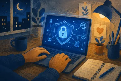 Cybersecurity Shield Over Nonprofit Office Laptop